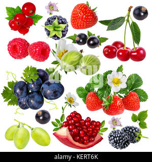Raccolta di frutta fresca isolati su sfondo bianco Foto Stock