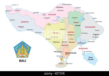 Bali politica e amministrativa di mappa vettoriale con guarnizione Illustrazione Vettoriale