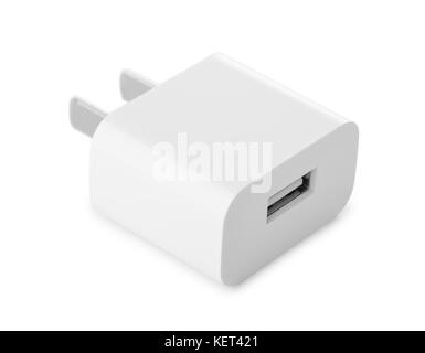 Caricatore da parete USB plug isolato su un bianco Foto Stock