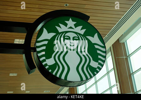 Il logo del cartello starbucks Coffee Shop Foto Stock