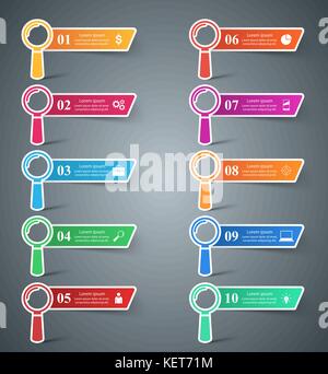 Impostare 10 infografico loupe. Illustrazione Vettoriale