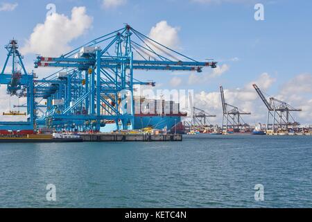 Contenitore enorme nave in porto Foto Stock