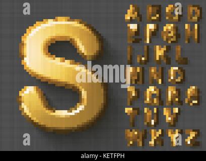 Set di lusso d'oro 3d lettere maiuscole lettere inglesi Illustrazione Vettoriale