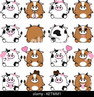 Bella carino coppia cartoon mucca insieme di raccolta con varietà carattere isolare icona vettore Illustrazione Vettoriale