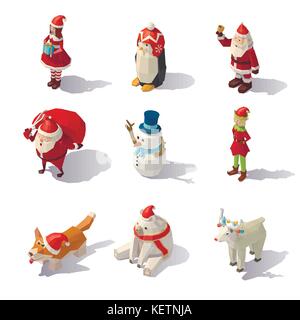 Vettore di natale isometrica dei caratteri Illustrazione Vettoriale