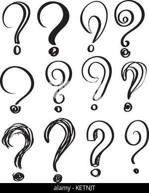 Disegnata a mano doodle dei punti interrogativi set di vettore Illustrazione Vettoriale