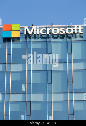Microsoft, 23 ottobre 2017 : il logo aziendale di Microsoft è visibile nell'edificio per uffici di Microsoft Korea a Seoul, Corea del Sud. Crediti: Lee Jae-won/AFLO/Alamy Live News Foto Stock