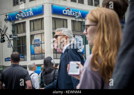 Un ramo della Citibank di New York venerdì 13 ottobre, 2017. Citigroup ha annunciato un terzo trimestre il guadagno che battere gli analisti di aspettative. (© richard b. levine) Foto Stock