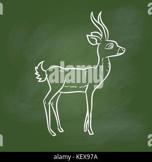 Disegno a mano antelope cartoon sulla trama scheda verde. Il concetto di istruzione, illustrazione vettoriale Illustrazione Vettoriale