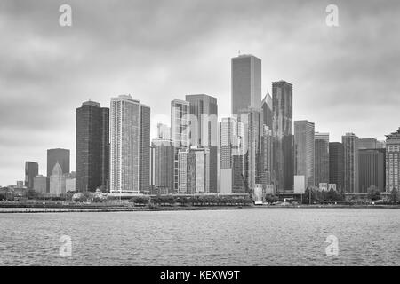 Immagine in bianco e nero di chicago waterfront, Stati Uniti d'America. Foto Stock