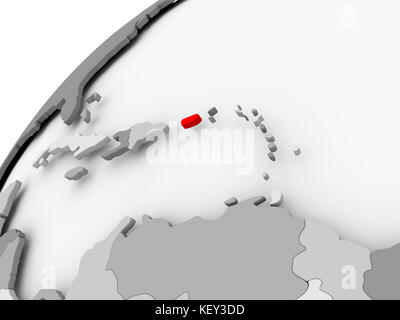 Mappa di Porto Rico in rosso su un globo politico grigio. Illustrazione 3D. Foto Stock
