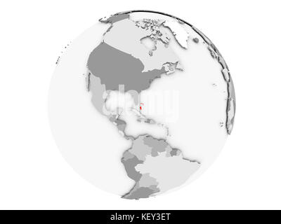 Bahamas evidenziate in rosso su un globo politico grigio. Illustrazione 3D isolata su sfondo bianco. Foto Stock