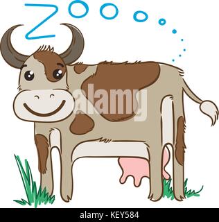 Illustrazione di doodle carino mucca, disegnato a mano. grafica cartoon di vettore Illustrazione Vettoriale