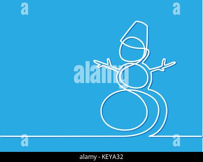 Natale pupazzo di neve invernale su sfondo blu. Illustrazione Vettoriale