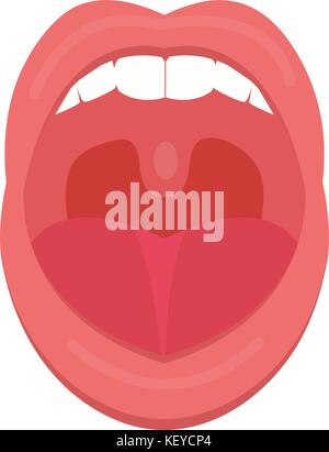 Aprire bocca icona stile piatto. gola, tonsille. scream. medicina il concetto di trattamento. illustrazione vettoriale. Illustrazione Vettoriale