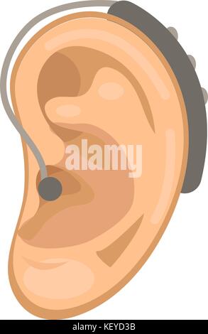 Hearing Aid icona stile piatto. ear su uno sfondo bianco. Il concetto di medicina. illustrazione vettoriale. Illustrazione Vettoriale