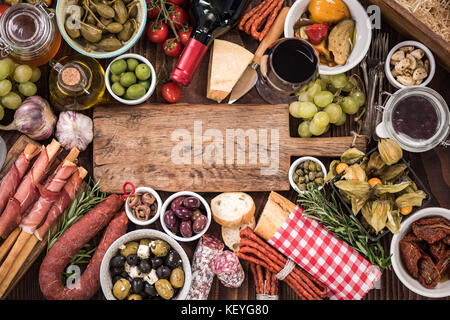 Lo spagnolo tapa spazio copia mockup, overhead. Foto Stock