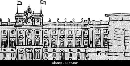 Madrid, Spagna famoso disegno di viaggio. Lineart disegno a mano. Biglietto di auguri design, illustrazione vettoriale Illustrazione Vettoriale
