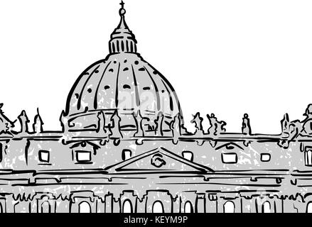 Vaticano famoso disegno di viaggio. Lineart disegno a mano. Biglietto di auguri design, illustrazione vettoriale Illustrazione Vettoriale