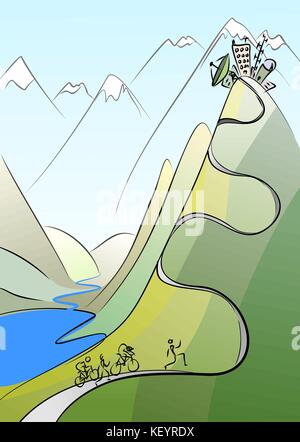 Sentiero di montagna vicino al lago Illustrazione Vettoriale