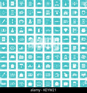 100 credito set di icone blu grunge Illustrazione Vettoriale