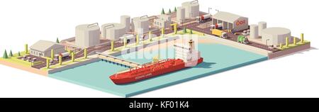 Vettore low poly deposito di olio e petroliera nave Illustrazione Vettoriale