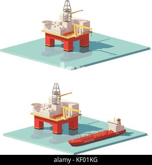 Vettore low poly offshore della piattaforma di perforazione Illustrazione Vettoriale