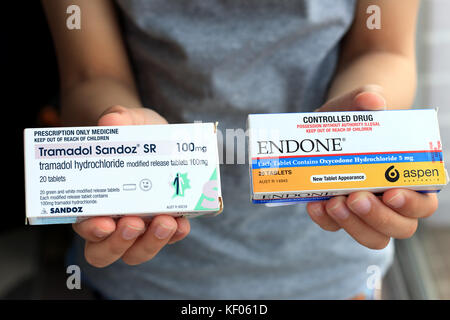 Prescrizione Endone antidolorifico e tramadolo Sandoz - forte dolore killer Foto Stock