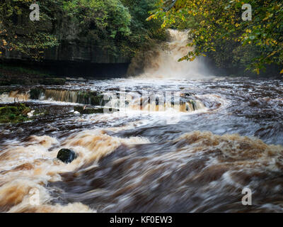 Di West Burton cade dopo forti piogge di West Burton Yorkshire Dales Inghilterra Foto Stock