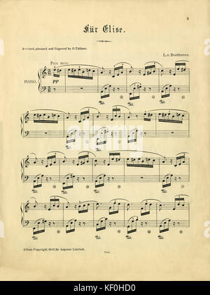 Beethoven 's "Fur Elise'. Pagina di apertura della notazione stampato cliente, pubblicato da Augener, 1912. Ludwig van Beethoven, del compositore tedesco, 17 Dicembre 1770 - 26 Marzo 1827 Foto Stock
