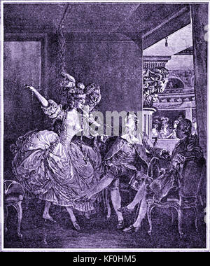 (Jean Michel) Moreau le Jeune 's disegno 'La vie d'onu petit maitre' - La Loge à l'Opéra. L'usi e costumi di Parigi al tempo di Luigi XVI, 1782. Un uomo è annuncio di una donna in un opera casella. Pittore Francese, disegnatore e incisore, 1741 - 1814. Foto Stock