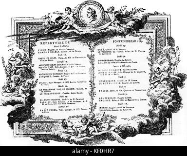 Il programma del teatro di Fontainebleau dal 8 Ottobre al 12 novembre 1765. Foto Stock