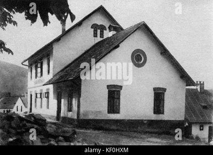 Scuola di Hukvaldy, luogo di nascita di Leos Janacek. Compositore ceco, 13 Luglio 1854 - 12 agosto 1928. Foto Stock