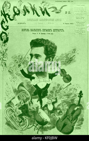 Xxv anniversario di Johann Strauss II ritorno a Pavlovsk nel 1886. La caricatura. Il compositore austriaco 1825-1899 Foto Stock