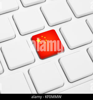 La lingua cinese o la Cina web concept. bandiera nazionale pulsante o tasto sulla tastiera bianca Foto Stock