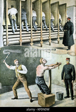 English la vita in carcere: tapis roulant per il duro lavoro e la punizione con il CAT-o-nove-tail "Le Petit Journal' Parigi, novembre 1907 Foto Stock