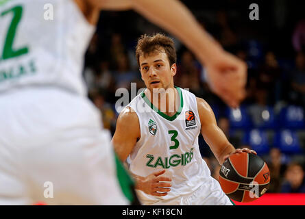 Barcellona, Espana. 24 ottobre 2017. Kevin Pangos durante la partita tra FC Barcelona e Zalgiris Kaunas corrispondente alla settimana 3 dell'Eurolega di basket, a Barcellona, il 24 ottobre 2017. Crediti: Gtres Información más Comuniación on line, S.L./Alamy Live News Foto Stock