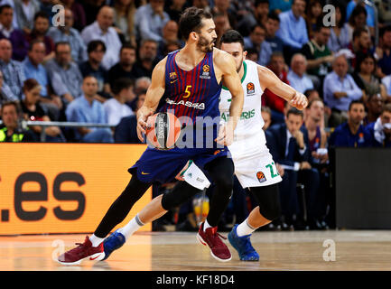 Barcellona, Espana. 24 ottobre 2017. Pau Ribas durante la partita tra FC Barcelona e Zalgiris Kaunas corrispondente alla settimana 3 dell'Eurolega di basket, a Barcellona, il 24 ottobre 2017. Crediti: Gtres Información más Comuniación on line, S.L./Alamy Live News Foto Stock