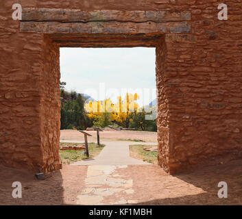 Jemez monumento di Jemez Springs è il sito di un 500 anno vecchio borgo, Giusewa e la missione cattolica di San Jose de Los Jemez Foto Stock