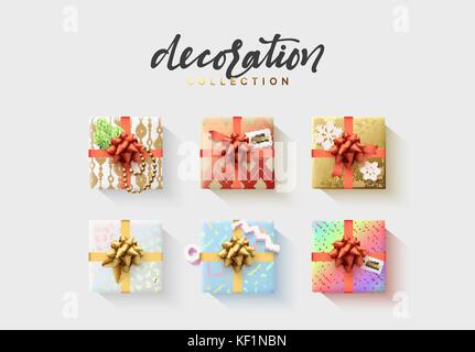 Set di colorato avvolto confezioni regalo un sacco di regali. Illustrazione Vettoriale