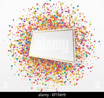 Celebrazione colorato sfondo con coriandoli. carta bolla bianca per il testo Illustrazione Vettoriale