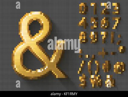 Set di rame lucido 3d i numeri e i simboli. rame lucido metallico carattere tipografico su sfondo grigio. buon carattere per ricchezza e concetti di lusso. transparen Illustrazione Vettoriale