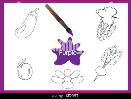 Scopri i colori, i bambini stanno imparando i colori, foglio di lavoro Illustrazione Vettoriale