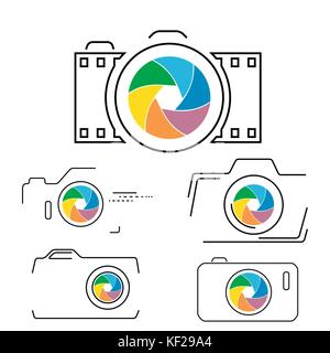 Linea sottile, piatto icona fotocamera Illustrazione Vettoriale