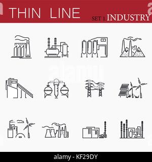 Set di fabbriche vettore correlati le icone della linea. Illustrazione Vettoriale