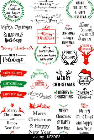 Natale sovrapposizioni di testo per schede, banner, tags, set di vettore di elementi di design grafico Illustrazione Vettoriale