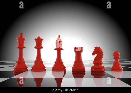 Rosso figure di scacchi a bordo in 3D rendering Foto Stock