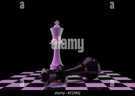 Scacchi bianchi re figura win nero re di scacchi sulla scacchiera nel rendering 3D Foto Stock