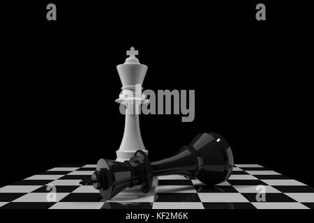 Scacchi bianchi re figura con nero re di scacchi sulla scacchiera nel rendering 3D Foto Stock