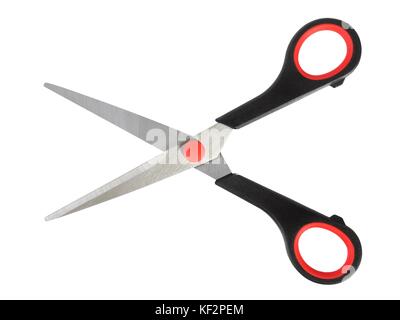 Forbici larghe aperte isolate su sfondo bianco Foto Stock